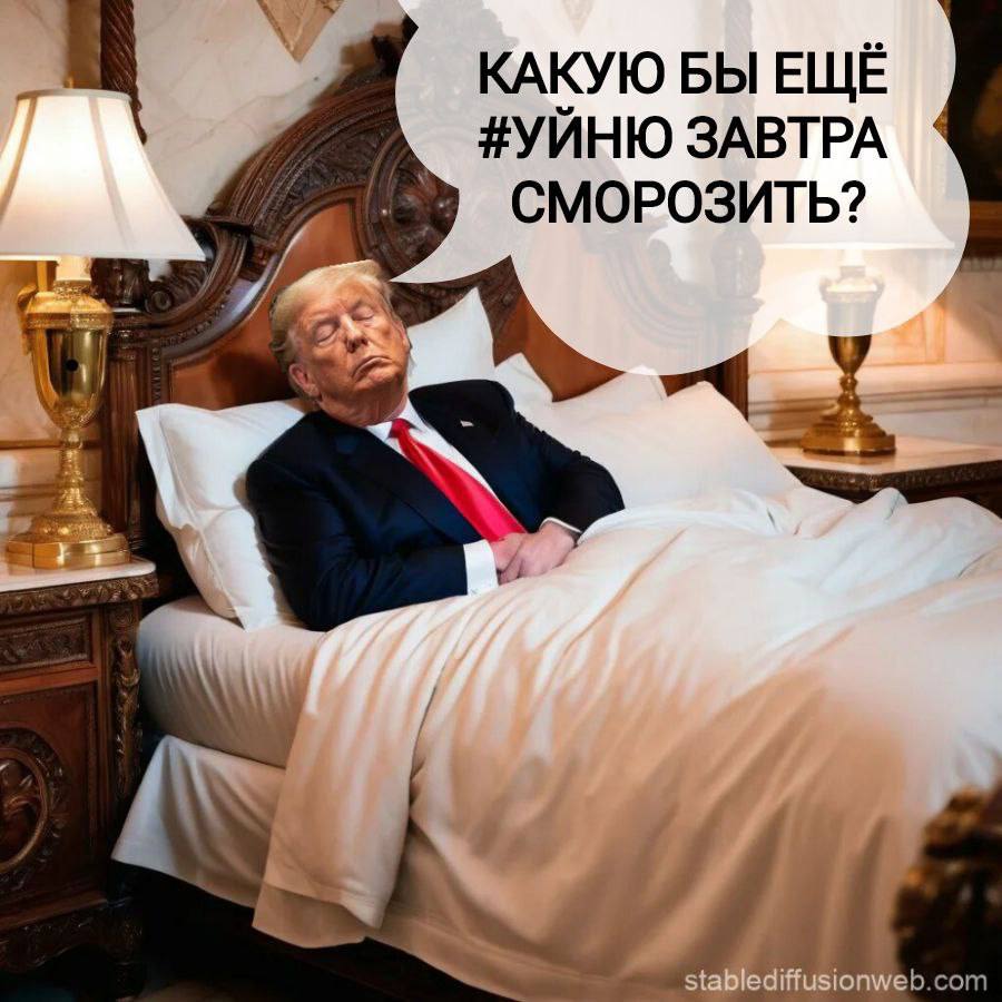 Ложишься спать — Трамп что-то разрешил Просыпаешься утром — Трамп ничего не разрешал Завтракаешь — Трамп: "если нет, то да" Обедаешь — Трамп: "или нет" Ужинаешь — Трамп: "ВЕЛИКИЙ ДЕНЬ" Ложишься спать