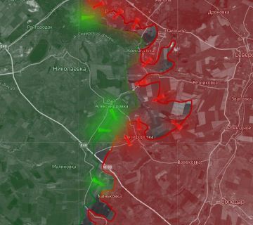 «На Славянском направлении российские войска выходят к водоразделу Бахмутки и Казённого Торца. Продвижении ВС РФ идет по линии Николаевка – Рай-Александровка»